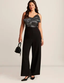 Fashion Anne Klein Bow Bodice Straight Leg Jumpsuit Anne Black/Gunmetal