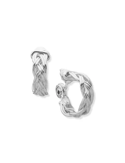 New Anne Klein Braided Hoop Clip Earrings Silver-Tone