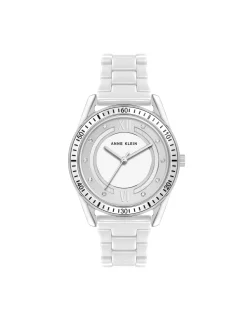 Sale Anne Klein Ceramic Bracelet Boyfriend Watch Silver-Tone/White
