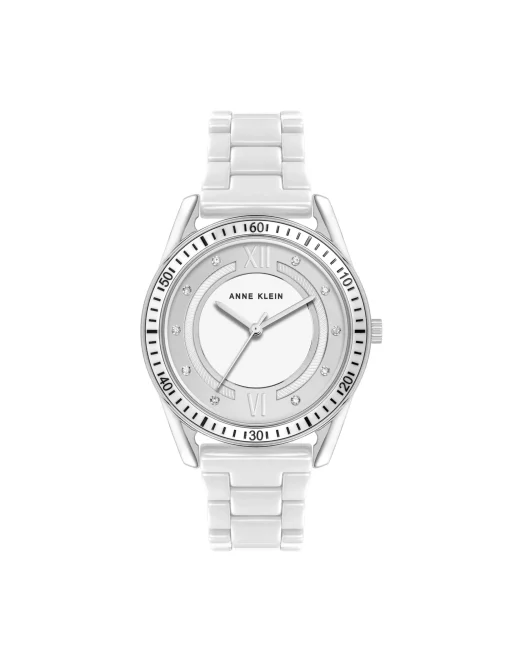 Sale Anne Klein Ceramic Bracelet Boyfriend Watch Silver-Tone/White