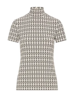 Store Anne Klein Chainlink Mock Neck Knit Top Anne White/Anne Blk