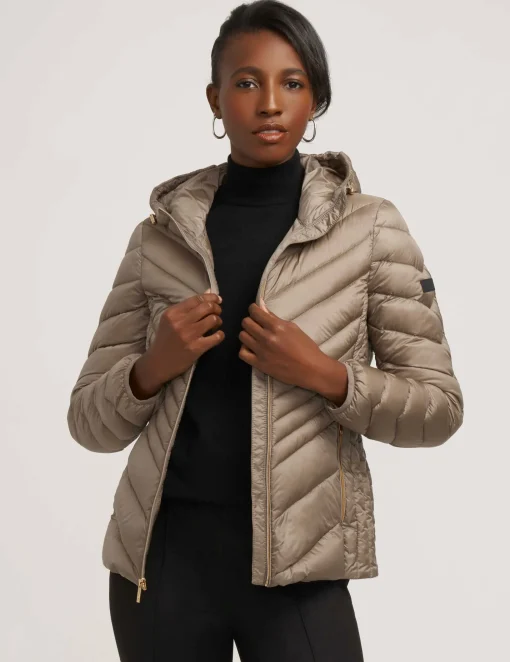 Fashion Anne Klein Chevron Packable Puffer Jacket
