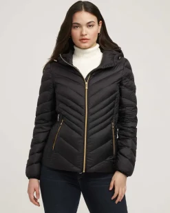 Fashion Anne Klein Chevron Packable Puffer Jacket