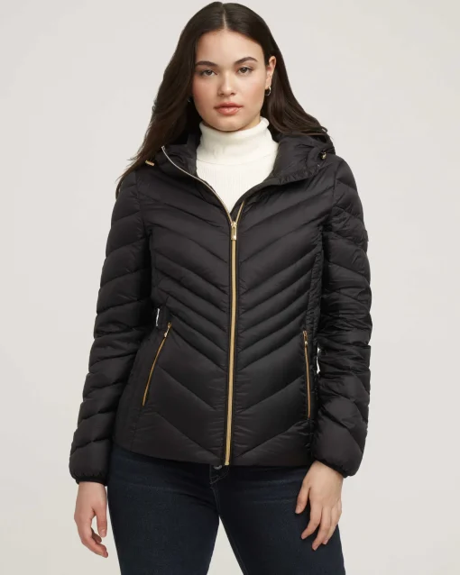 Fashion Anne Klein Chevron Packable Puffer Jacket