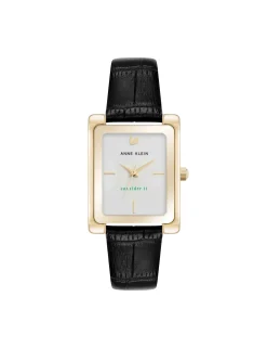 New Anne Klein Consider It Rectangular Leather Band Watch
