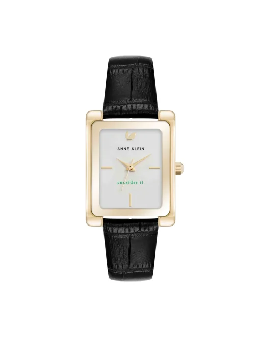 New Anne Klein Consider It Rectangular Leather Band Watch