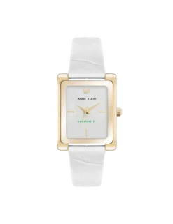 New Anne Klein Consider It Rectangular Leather Band Watch