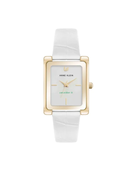 New Anne Klein Consider It Rectangular Leather Band Watch