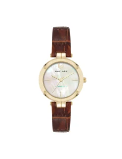 Flash Sale Anne Klein Consider It Round Leather Band Watch