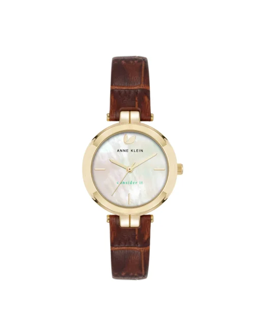 Flash Sale Anne Klein Consider It Round Leather Band Watch