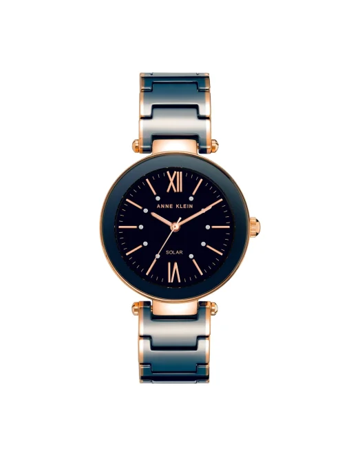 Hot Anne Klein Consider It Solar Powered Ceramic Watch Navy/Rose Gold-Tone