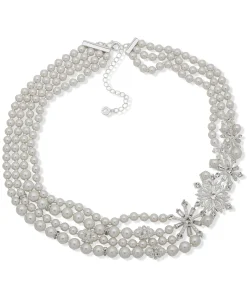 Shop Anne Klein Crystal Snowflake And Faux Pearl Multirow Statement Necklace