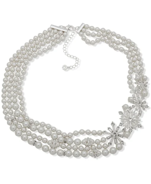 Shop Anne Klein Crystal Snowflake And Faux Pearl Multirow Statement Necklace