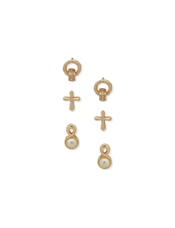 Fashion Anne Klein Earring Trio On Cross Ornament In Pouch
