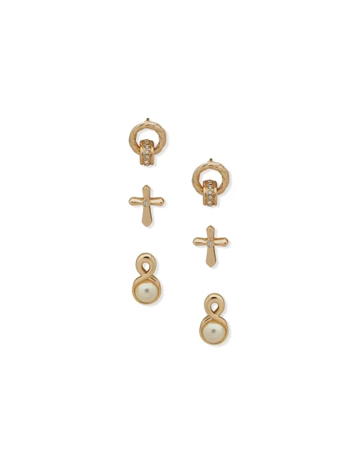 Fashion Anne Klein Earring Trio On Cross Ornament In Pouch