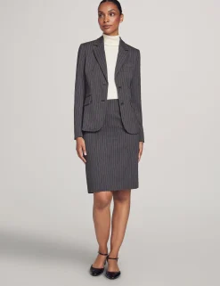 Discount Anne Klein Executive Collection Pinstripe Two Button Jacket With Pant And Skirt Charcoal/Bright White