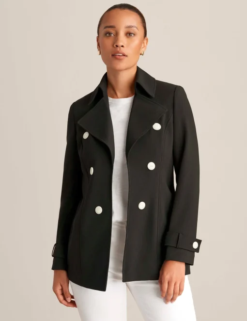 Clearance Anne Klein Faux Double Breasted Short Trench Anne Black