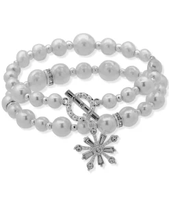 Flash Sale Anne Klein Faux Pearl Bracelet Set With Snowflake Charm