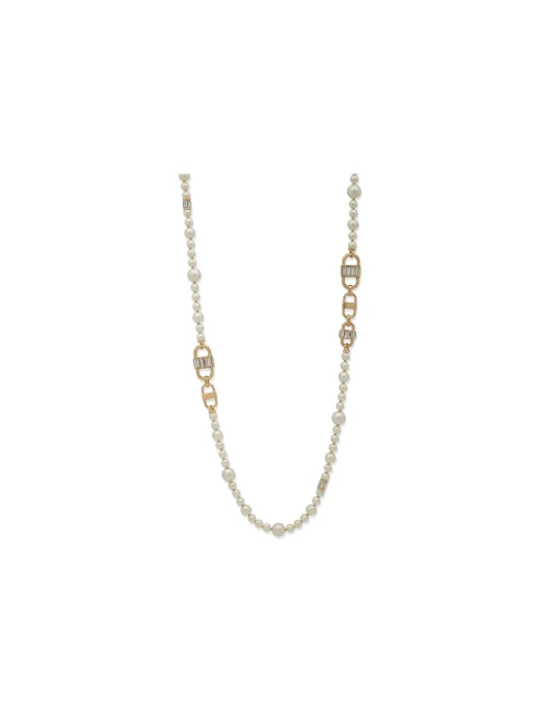 New Anne Klein Faux Pearls And Stone Baguette Necklace