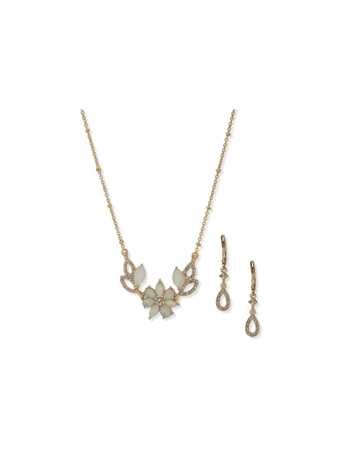 Hot Anne Klein Flower Necklace And Earring Set