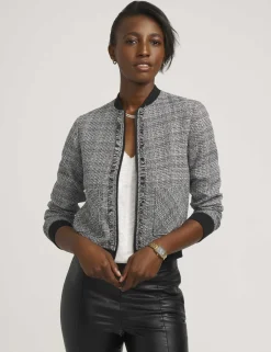 Sale Anne Klein Fringe Plaid Bomber Jacket- Sale Anne Black/Anne White