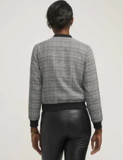 Sale Anne Klein Fringe Plaid Bomber Jacket- Sale Anne Black/Anne White