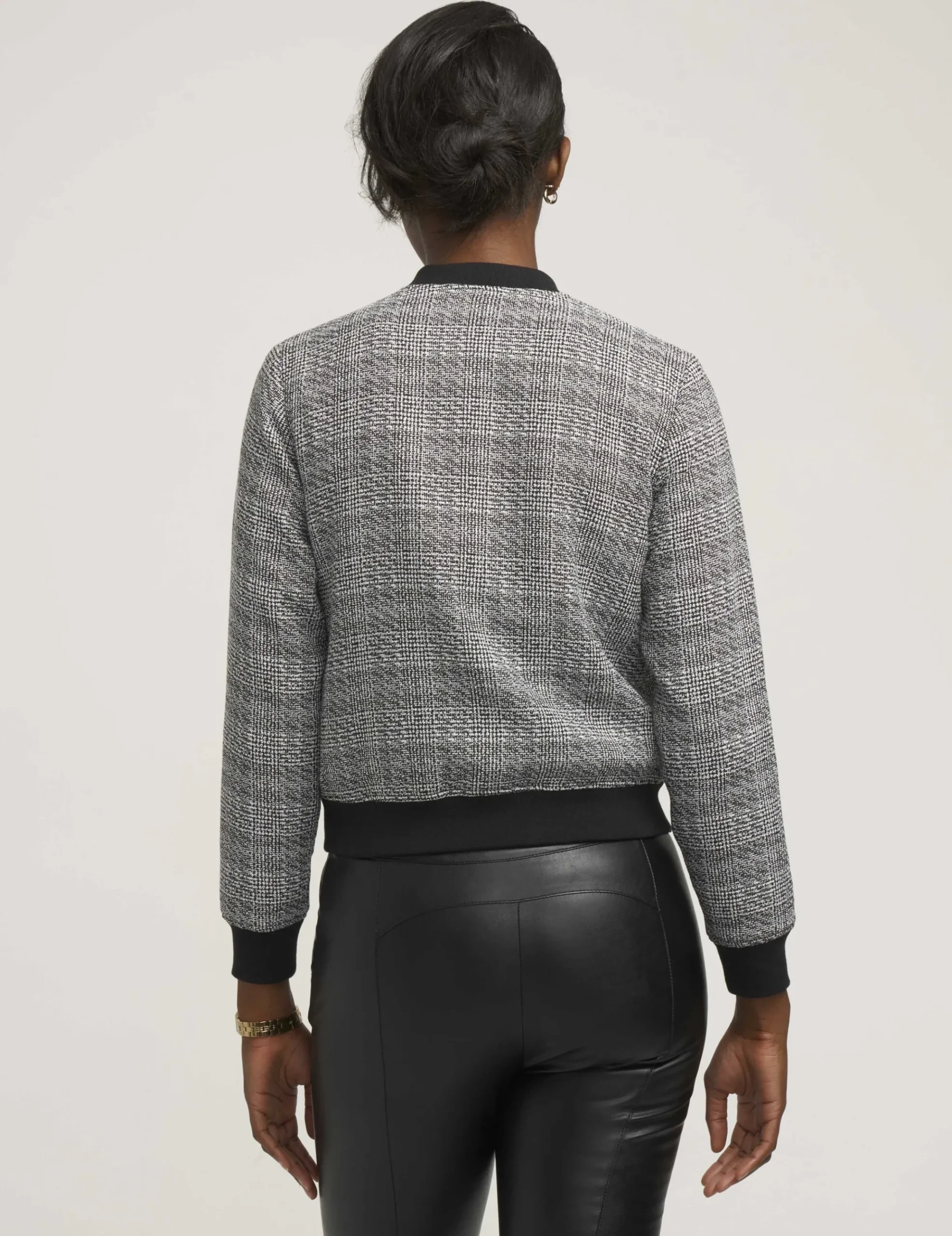 Sale Anne Klein Fringe Plaid Bomber Jacket- Sale Anne Black/Anne White