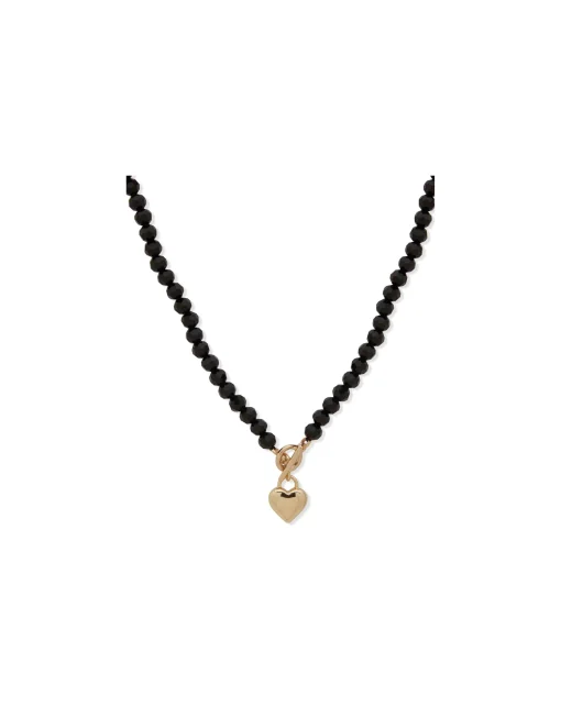 Hot Anne Klein Heart Pendant Necklace With Jet Beads