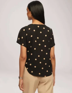Store Anne Klein Large Dot Bateau Neck Short Sleeve Blouse Anne Black/Latte