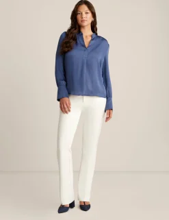 Hot Anne Klein Long Sleeve V Neck Pleat Front Blouse Midnight Dusk