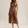 Discount Anne Klein Mock Neck Halter Midi Bronze