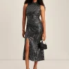 Best Anne Klein Mock Neck Sheath Midi Dress Anne Black/Silver