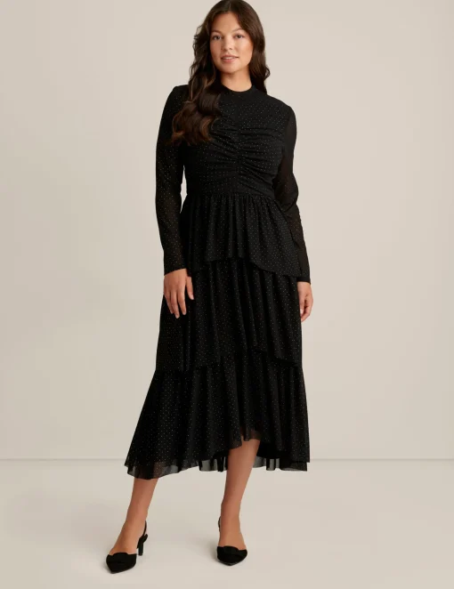 Best Anne Klein Mock Neck Tiered Dress Anne Black/Silver
