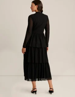 Best Anne Klein Mock Neck Tiered Dress Anne Black/Silver