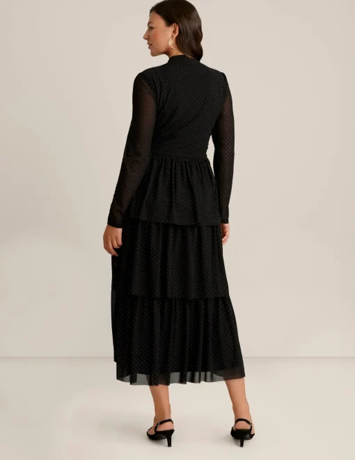 Best Anne Klein Mock Neck Tiered Dress Anne Black/Silver