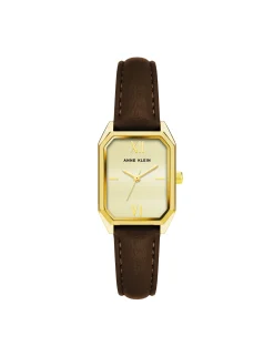 Flash Sale Anne Klein Octagonal Shaped Leather Strap Watch Gold-Tone/ Brown