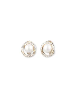Outlet Anne Klein Pave Halo Twist Button Clip On Earrings