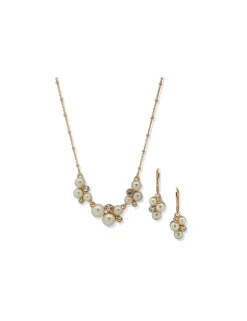 Shop Anne Klein Pearl Cluster Necklace And Earring Set