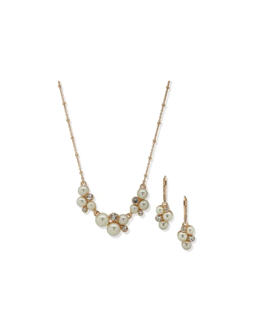 Shop Anne Klein Pearl Cluster Necklace And Earring Set