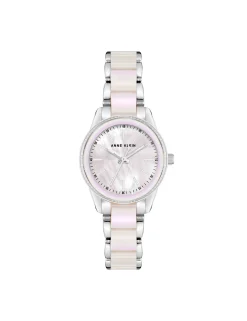 Shop Anne Klein Pearlescent Resin Link Bracelet Watch Iridescent/ Silver-Tone