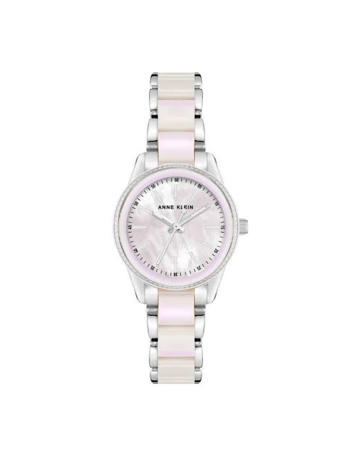 Shop Anne Klein Pearlescent Resin Link Bracelet Watch Iridescent/ Silver-Tone