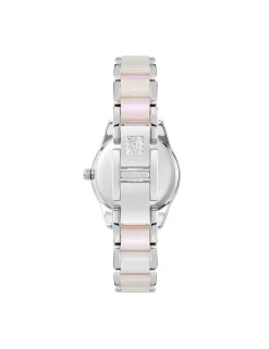 Shop Anne Klein Pearlescent Resin Link Bracelet Watch Iridescent/ Silver-Tone