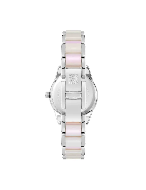 Shop Anne Klein Pearlescent Resin Link Bracelet Watch Iridescent/ Silver-Tone