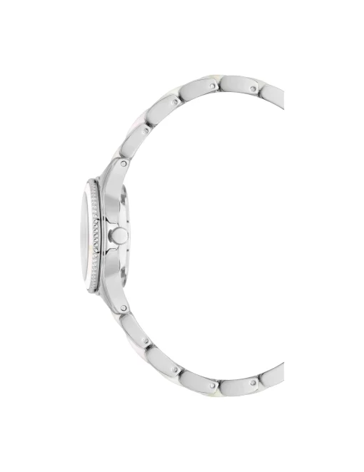 Shop Anne Klein Pearlescent Resin Link Bracelet Watch Iridescent/ Silver-Tone