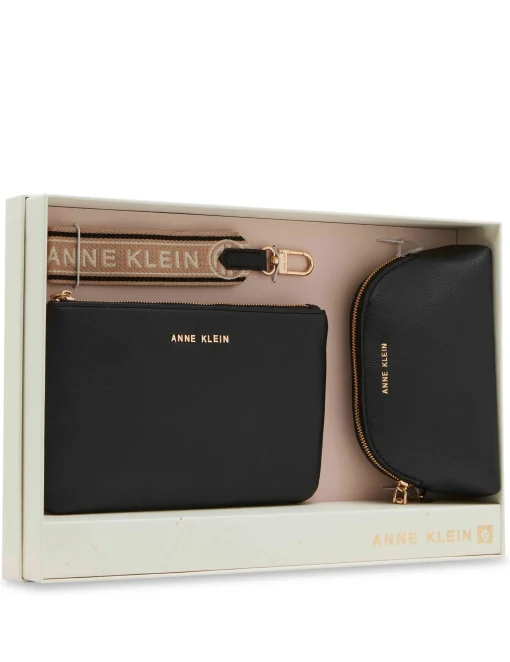 Cheap Anne Klein 3 Piece Pouch Gift Set With Web Detailing Black