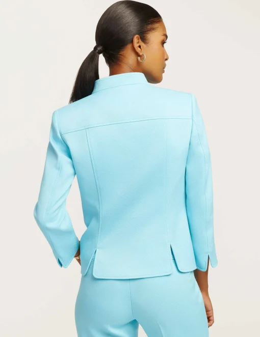 Store Anne Klein Ridge Crest Cropped Collar Jacket- Sale Siren Blue
