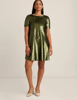 Fashion Anne Klein Sequin T Shirt Dress Olive Night