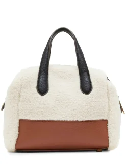 Best Sale Anne Klein Sherpa Mini Satchel With Mini Pouch Chestnut/ Black/ Cream