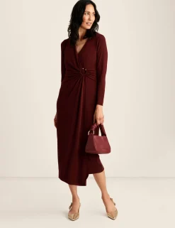 Shop Anne Klein Shirred O Ring Midi Dress Syrah Red