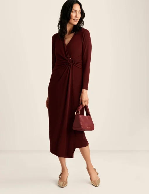 Shop Anne Klein Shirred O Ring Midi Dress Syrah Red